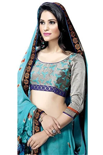 Oomph! Women's Georgette Sarees Party Wear/Fancy Georgette Sarees/Printed Georgette Sarees - Cerulean Blue