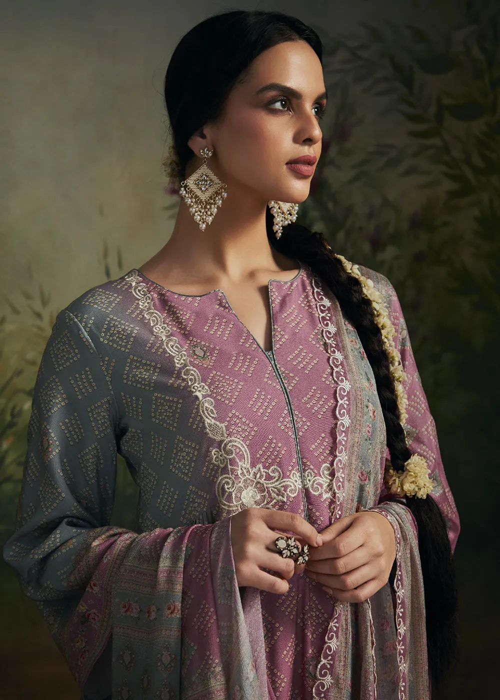 Pakistani Style Grey & Pink Digital Printed Salwar Suit