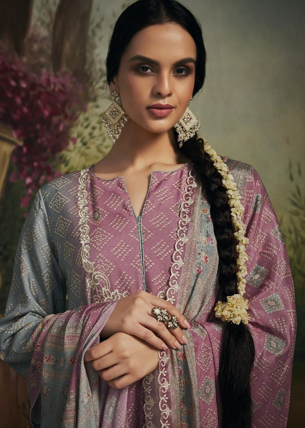 Pakistani Style Grey & Pink Digital Printed Salwar Suit