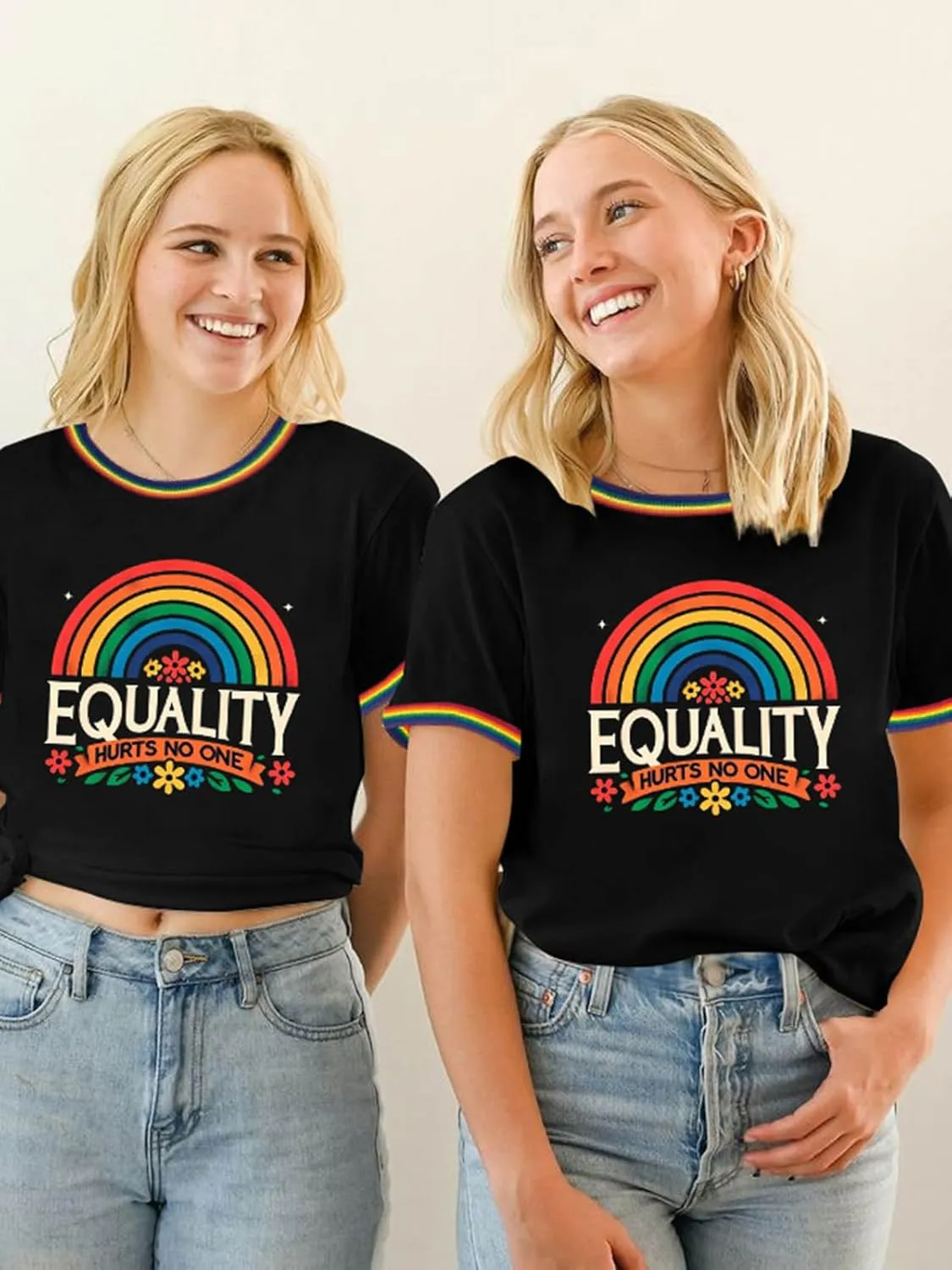 Pride Shirts for Women Pride Month Rainbow Graphic T-Shirt LGBTQ Support Red Ringer Tee