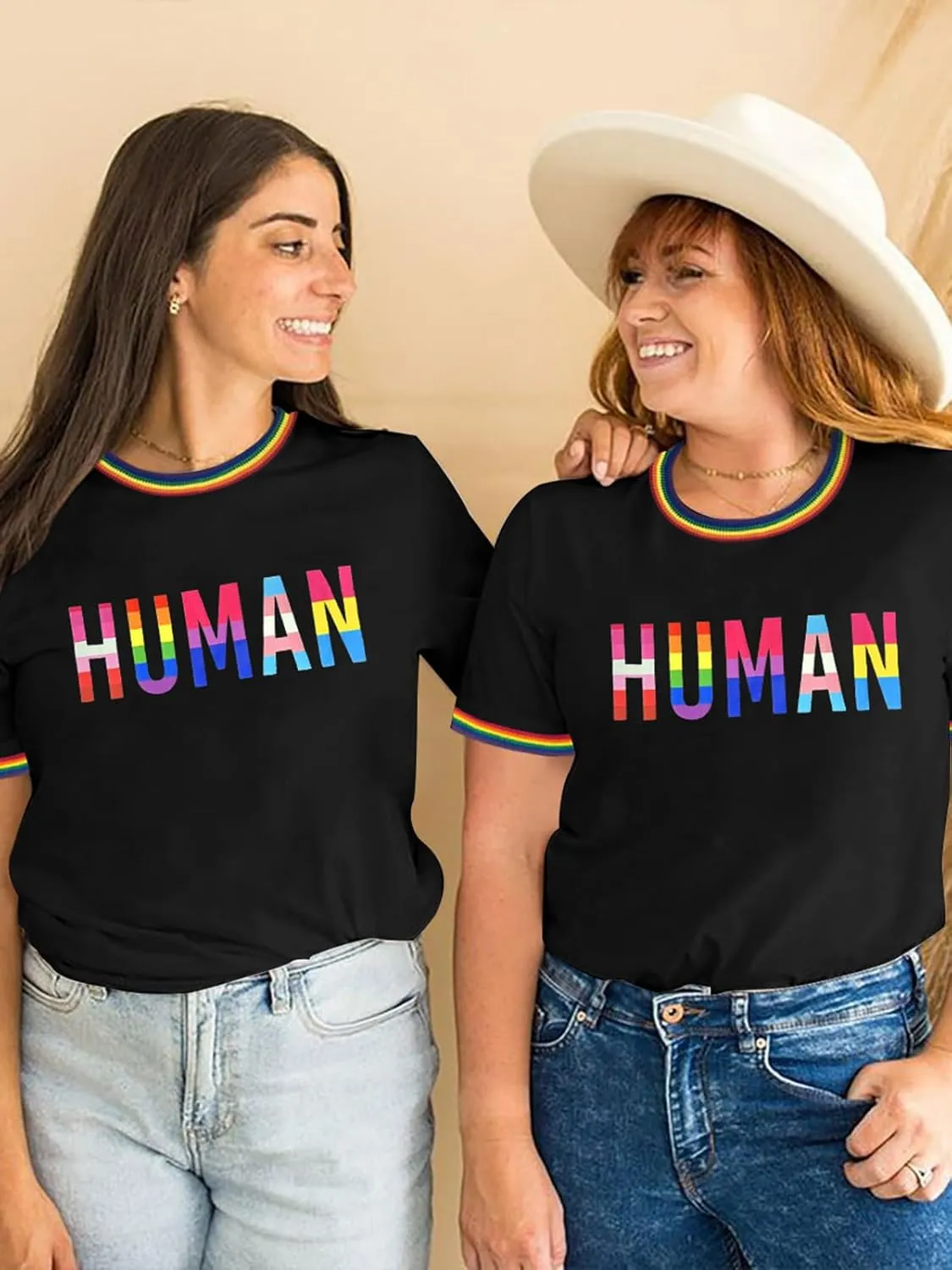 Pride Shirts for Women Pride Month Rainbow Graphic T-Shirt LGBTQ Support Red Ringer Tee