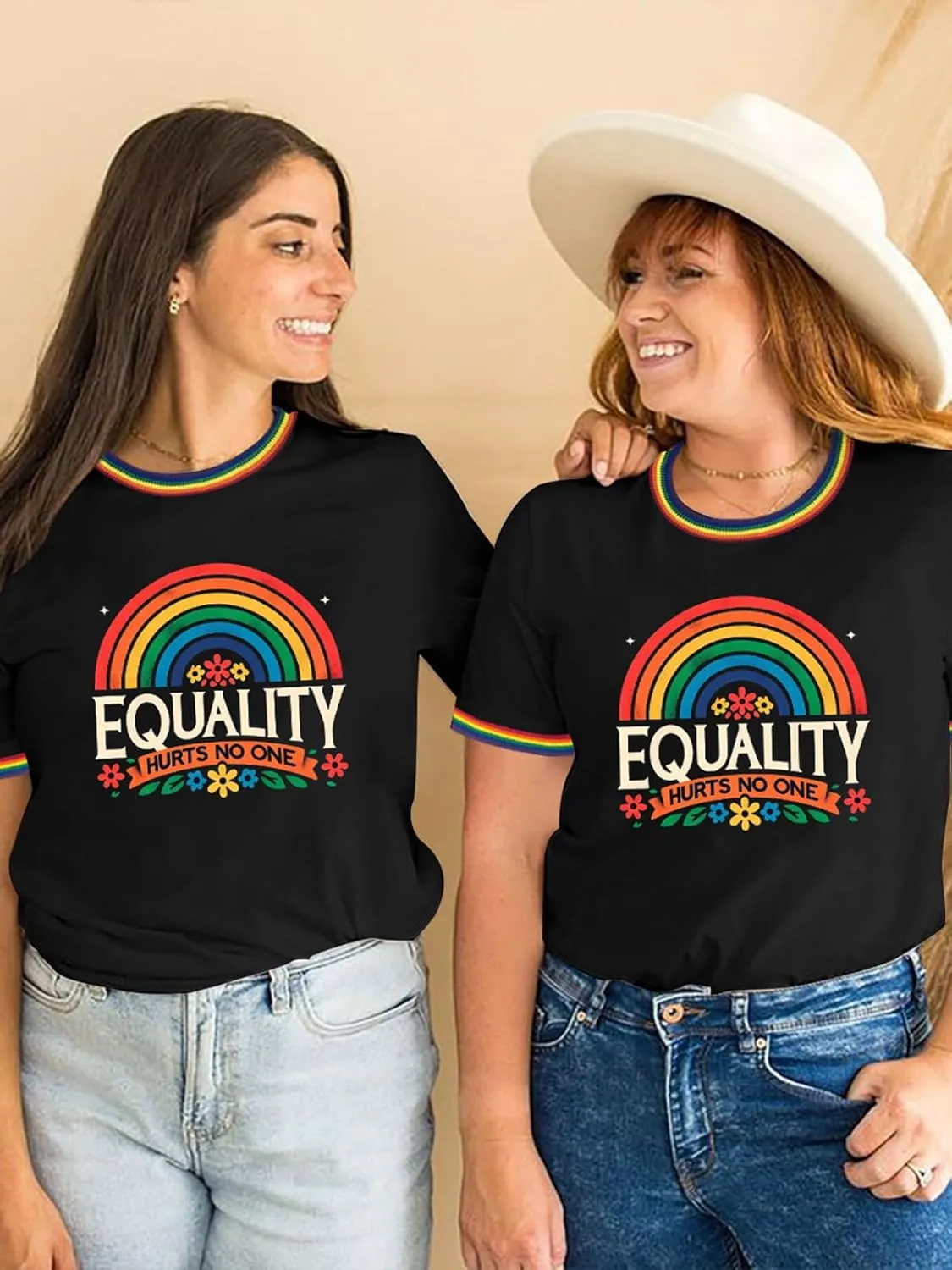 Pride Shirts for Women Pride Month Rainbow Graphic T-Shirt LGBTQ Support Red Ringer Tee