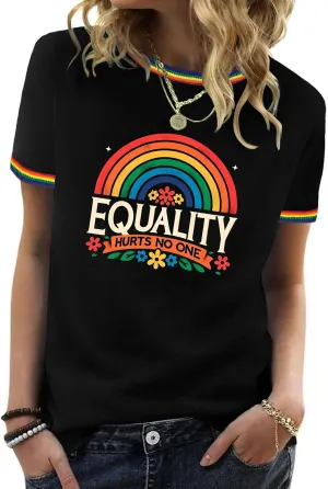 Pride Shirts for Women Pride Month Rainbow Graphic T-Shirt LGBTQ Support Red Ringer Tee