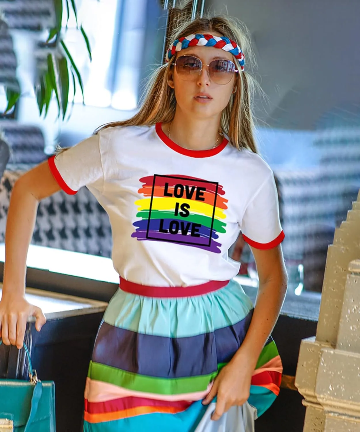 Pride Shirts for Women Pride Month Rainbow Graphic T-Shirt LGBTQ Support Red Ringer Tee