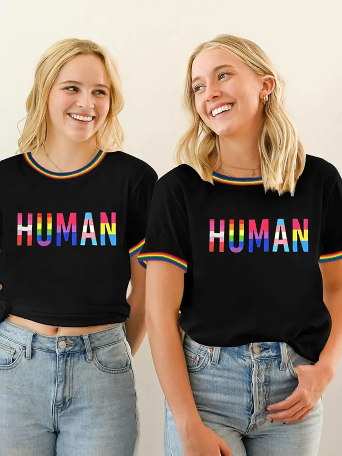 Pride Shirts for Women Pride Month Rainbow Graphic T-Shirt LGBTQ Support Red Ringer Tee
