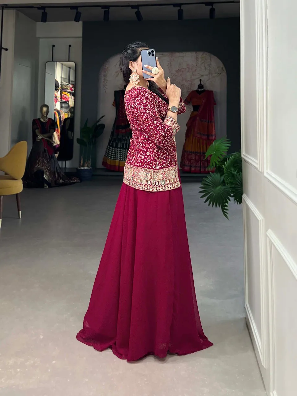 Rani Pink Georgette Sequined Lehenga Choli Set