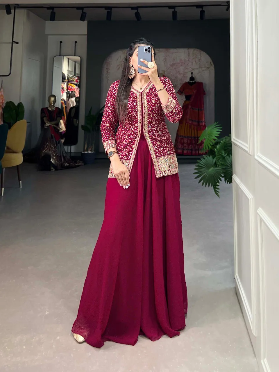 Rani Pink Georgette Sequined Lehenga Choli Set