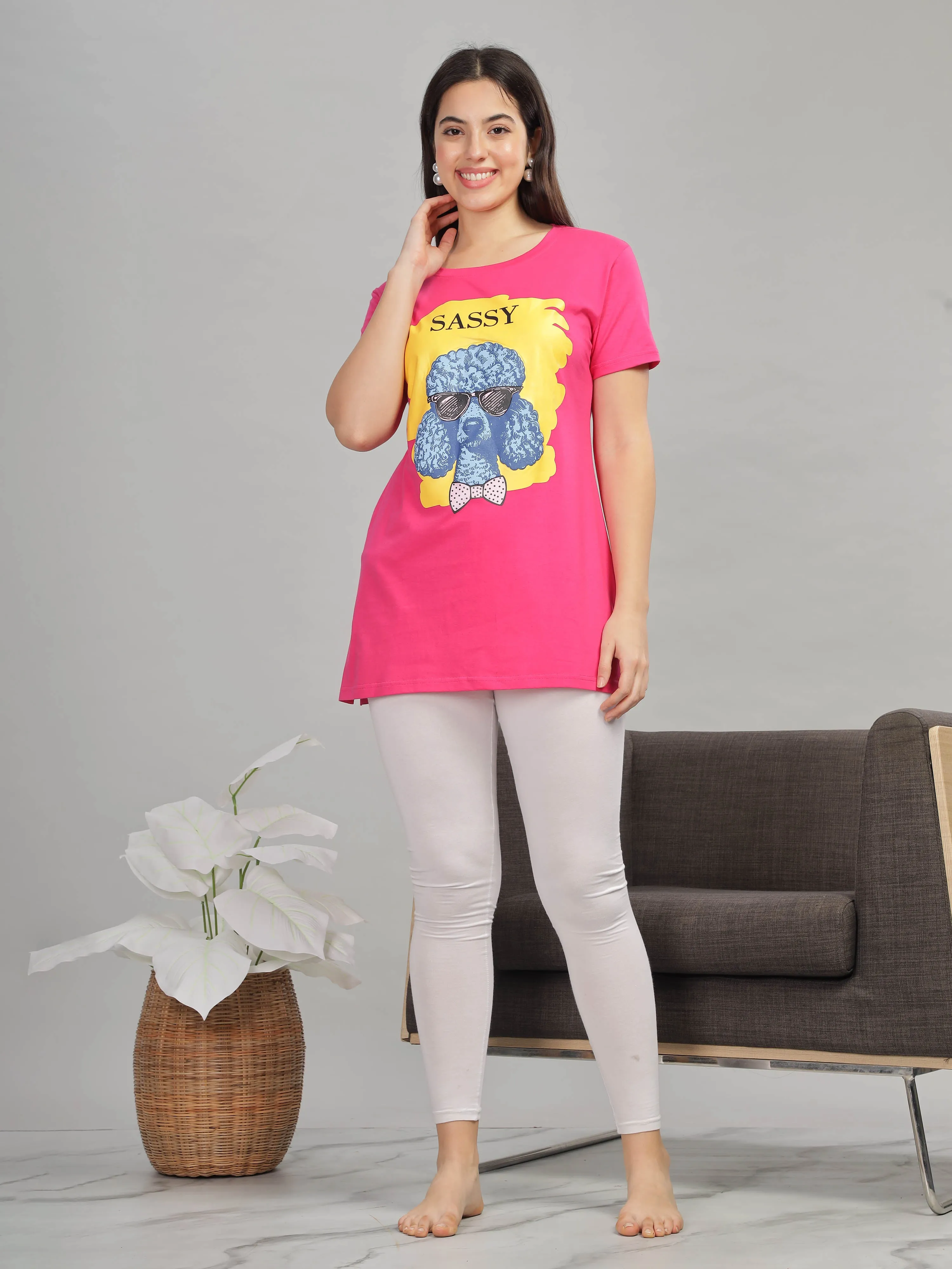 Rani Pink Long T-Shirt for Women - Stylish & Comfy Nightwear