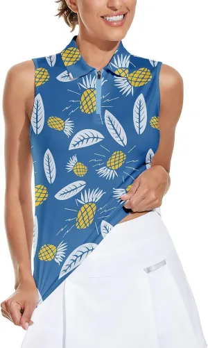 Soneven Women's Sleeveless Golf Top Floral Athletic Golf Wear Moisture Wicking Sleeveless Polo Quick Dry