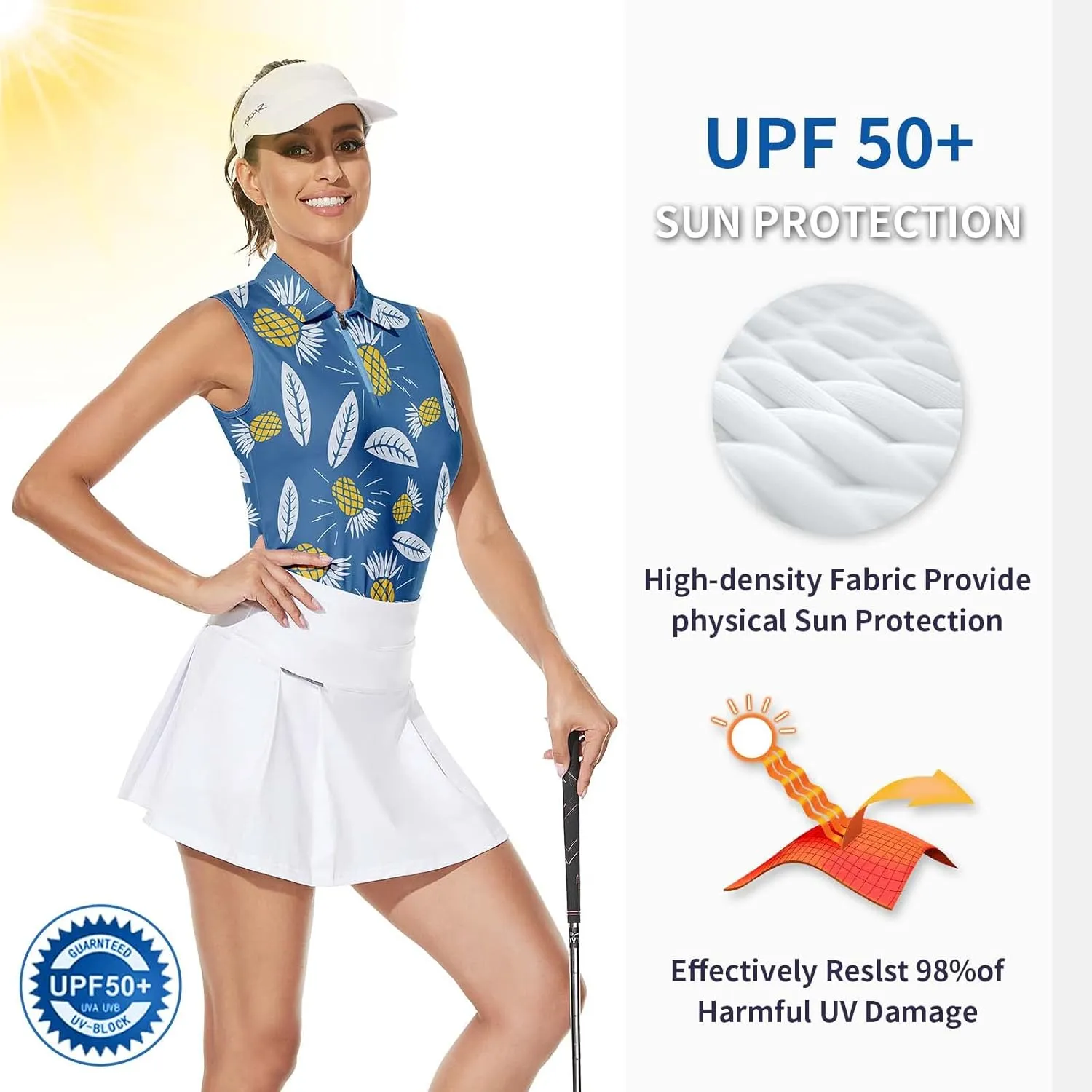 Soneven Women's Sleeveless Golf Top Floral Athletic Golf Wear Moisture Wicking Sleeveless Polo Quick Dry
