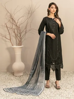 Tawakkal "Elzeena" Black Embroidered Jacquard Lawn Suit (D2868)
