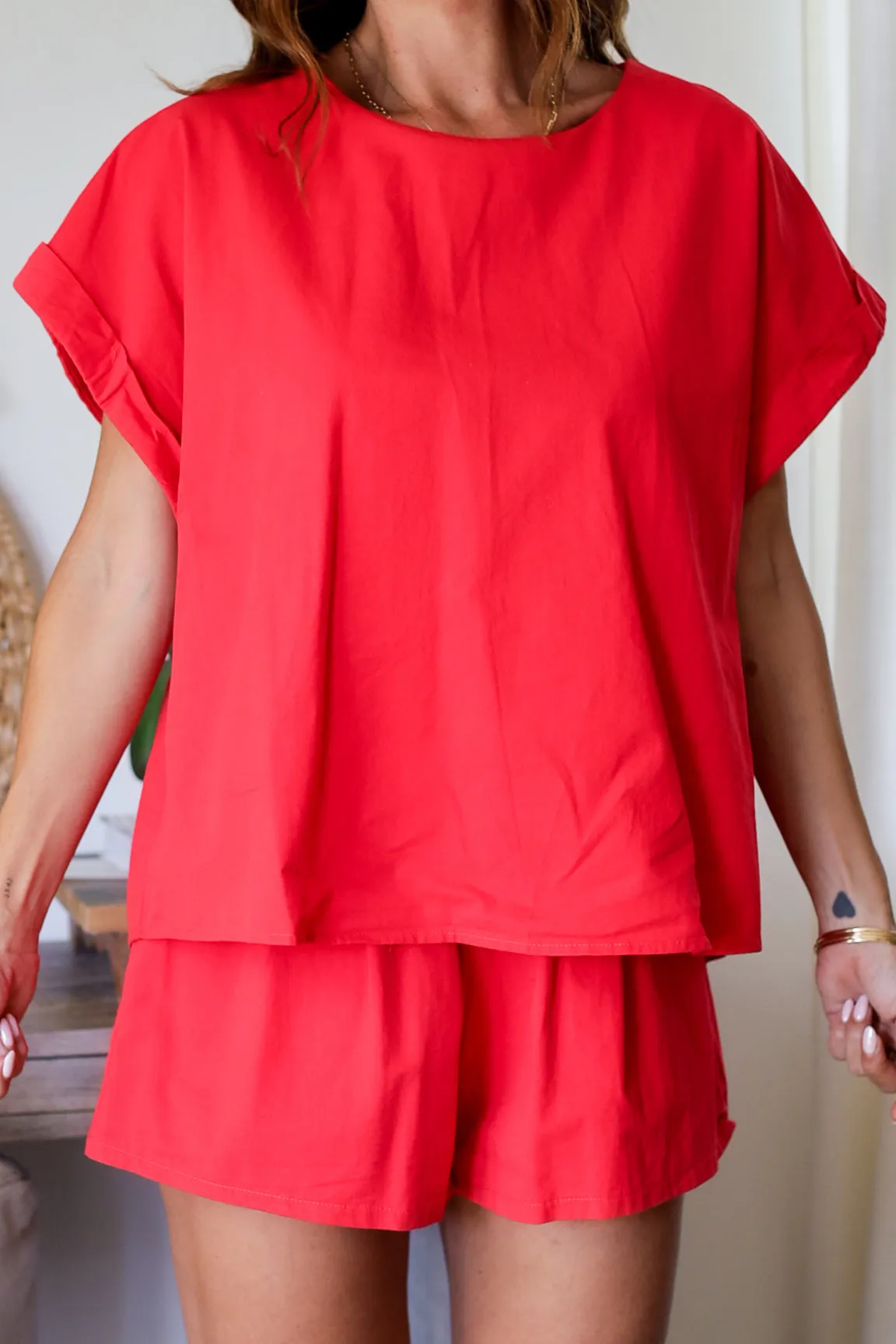 The Alina Top & Short Set- Red