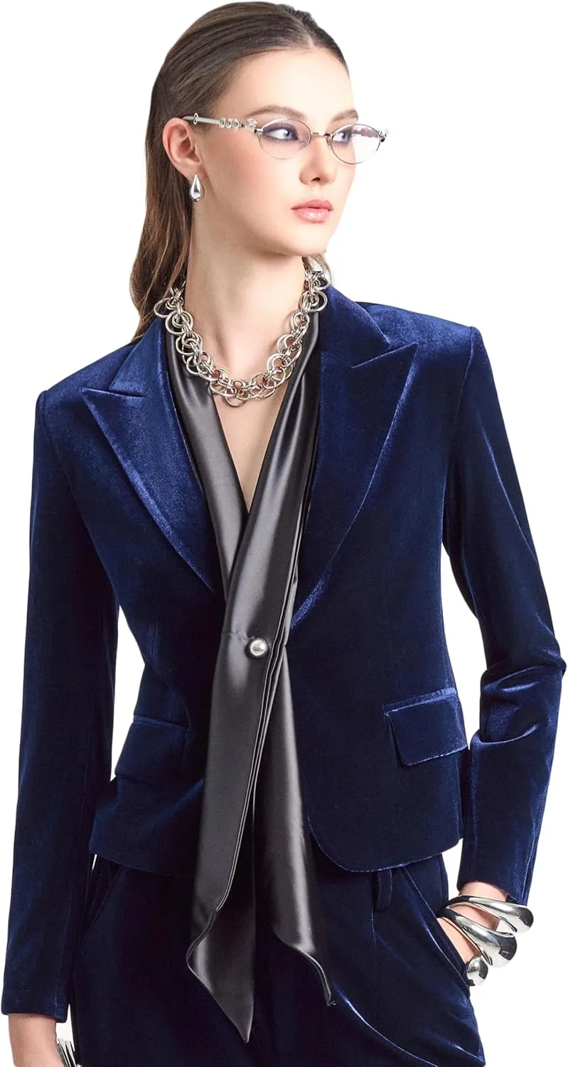 Trendy Velvet Blazer for Women  Slim Fit Long Sleeve Velvet Blazers for Women, Business Casual Outfits & Formal Wear