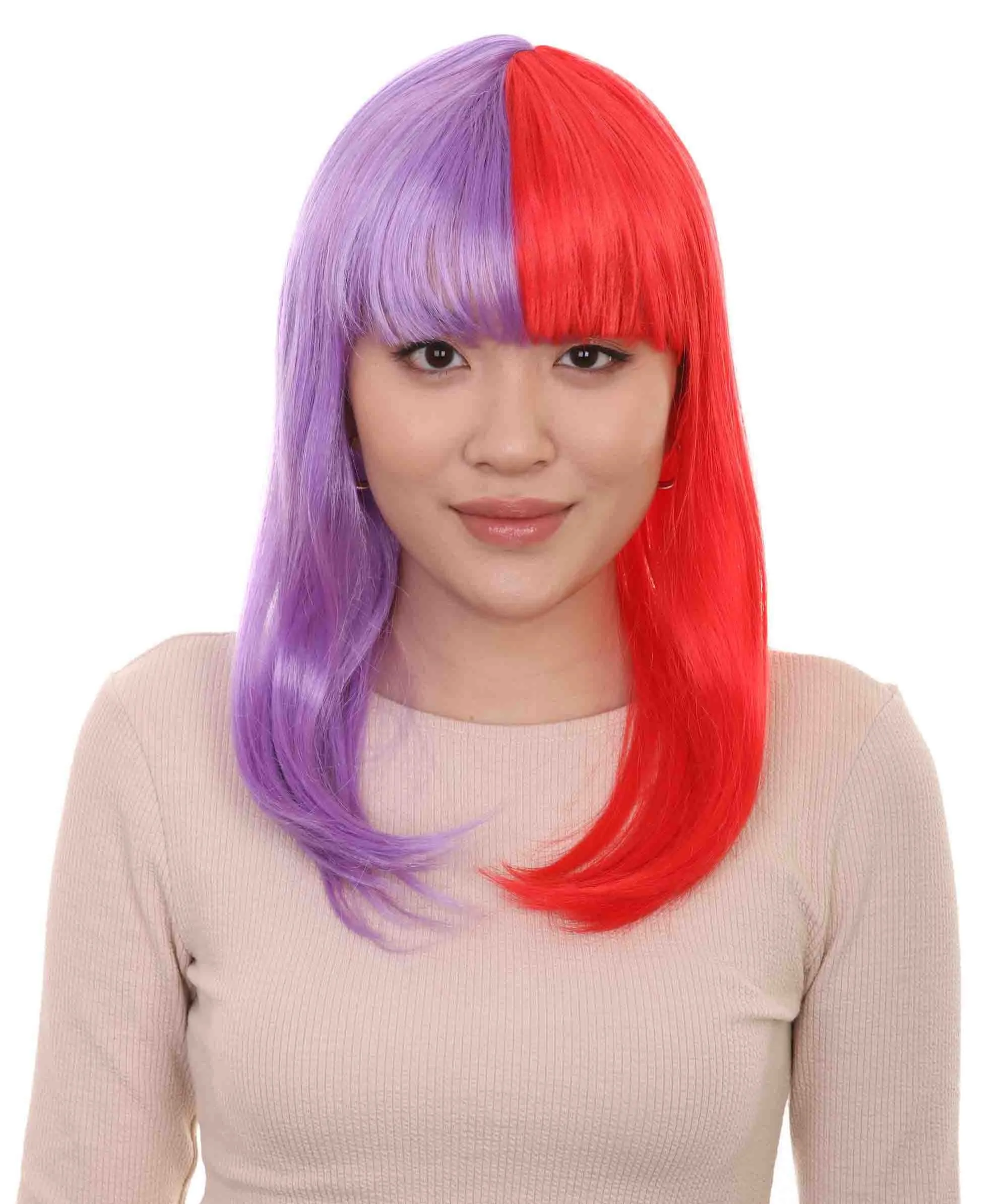 Two-tone Purple Red Bob Womens Wig | Sexy Cosplay Party Halloween Wig | Premium Breathable Capless Cap