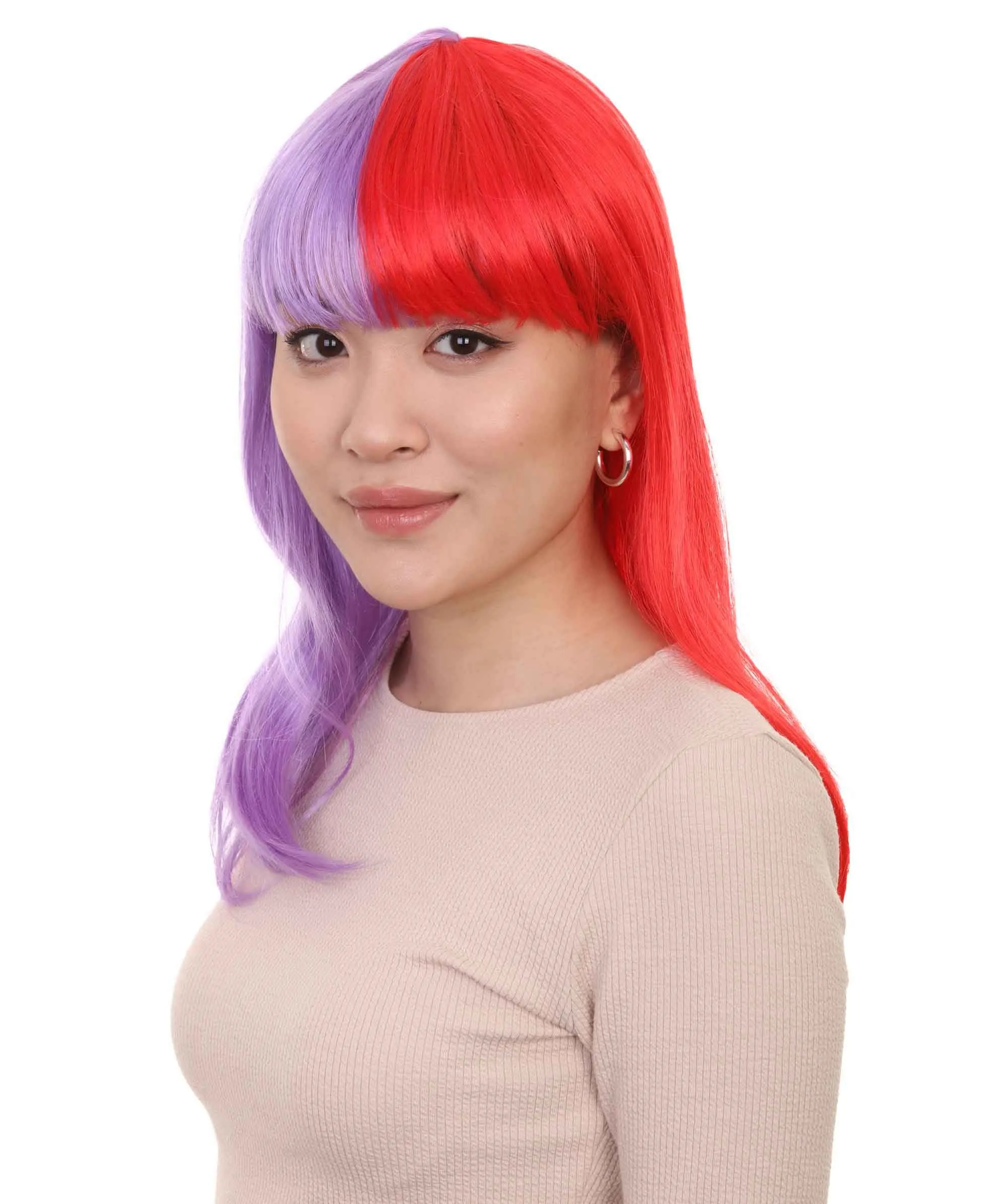 Two-tone Purple Red Bob Womens Wig | Sexy Cosplay Party Halloween Wig | Premium Breathable Capless Cap