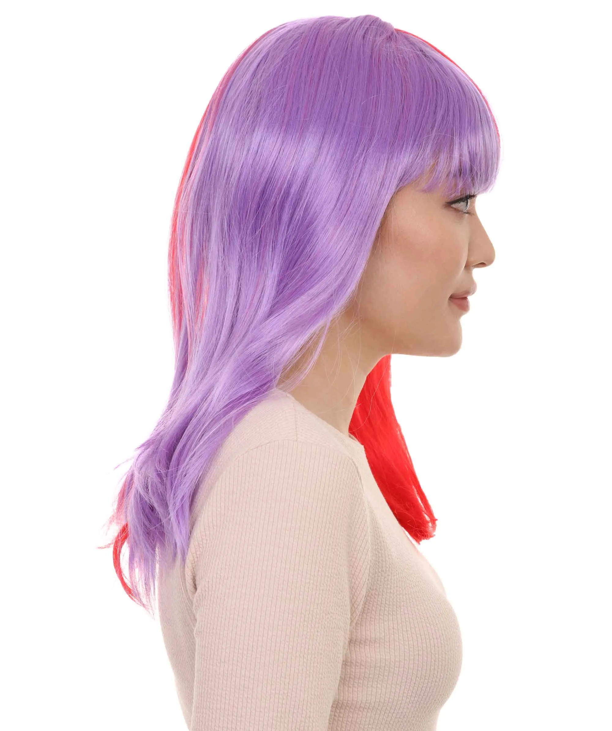 Two-tone Purple Red Bob Womens Wig | Sexy Cosplay Party Halloween Wig | Premium Breathable Capless Cap