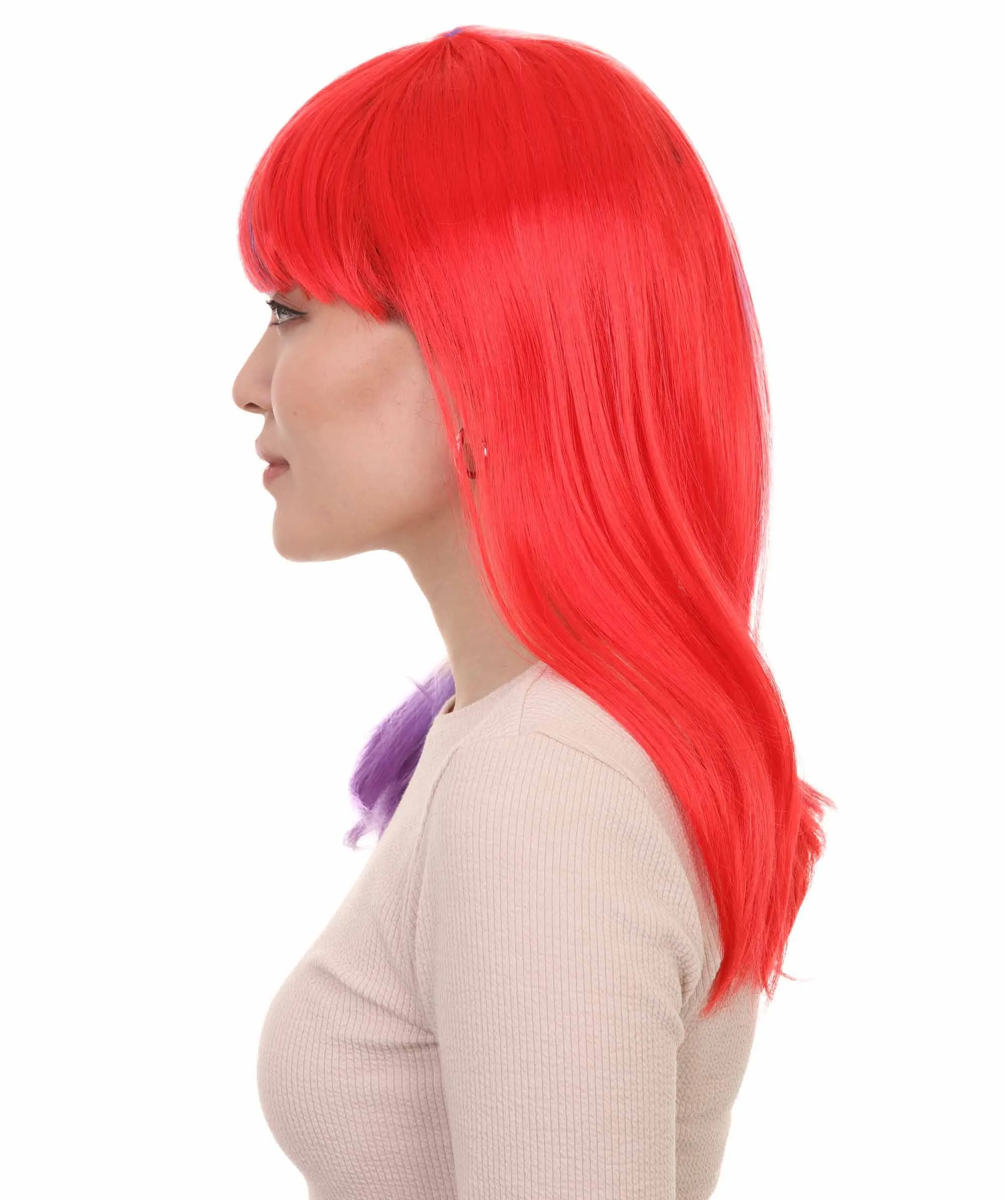Two-tone Purple Red Bob Womens Wig | Sexy Cosplay Party Halloween Wig | Premium Breathable Capless Cap