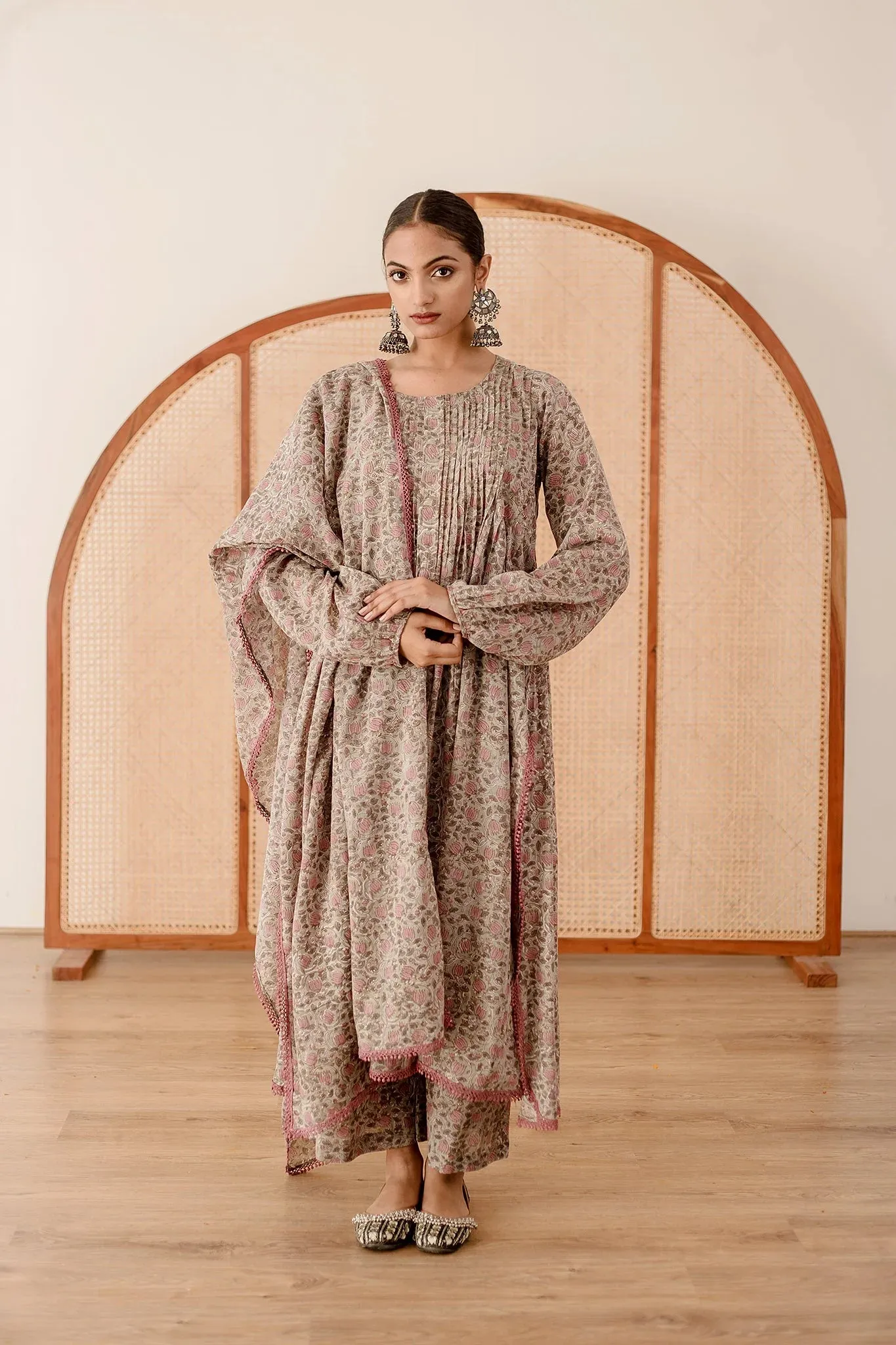 Voil Block Printed Kurta Set