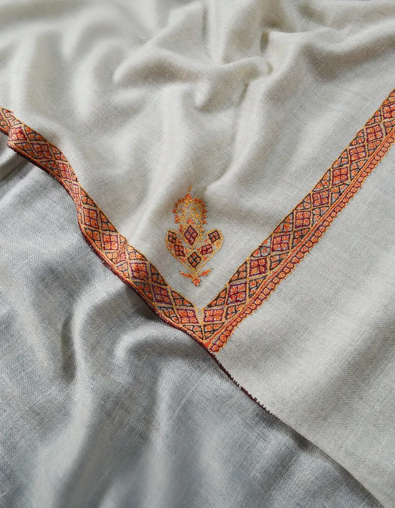 White Men Embroidery Pashmina Shawl 7516