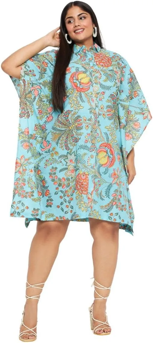 Women Short Kaftan Plus Size Dress Comfortable Cotton Kimono Dresses for Casual Wear