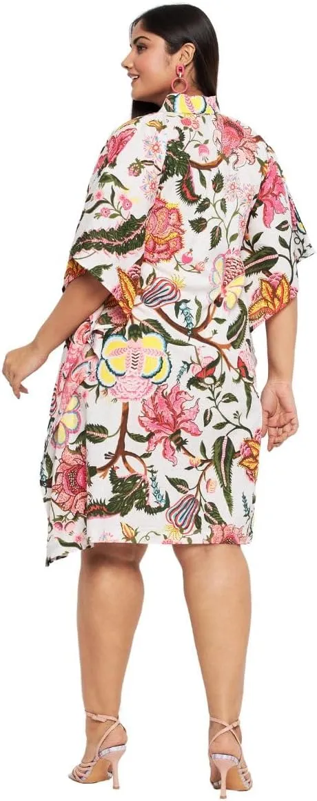 Women Short Kaftan Plus Size Dress Comfortable Cotton Kimono Dresses for Casual Wear
