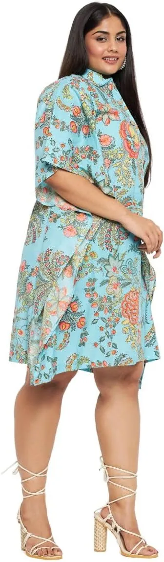 Women Short Kaftan Plus Size Dress Comfortable Cotton Kimono Dresses for Casual Wear