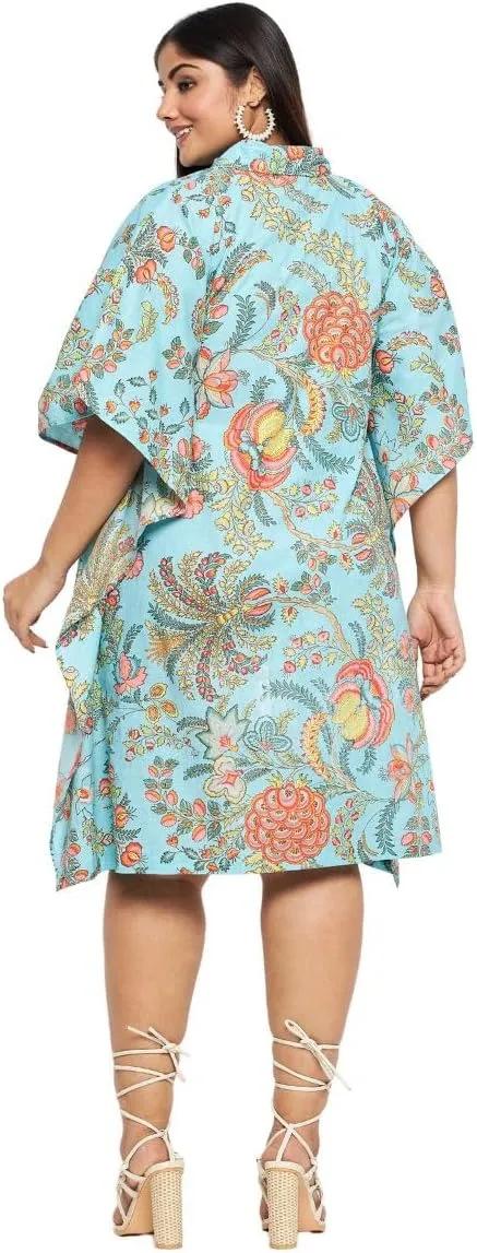 Women Short Kaftan Plus Size Dress Comfortable Cotton Kimono Dresses for Casual Wear
