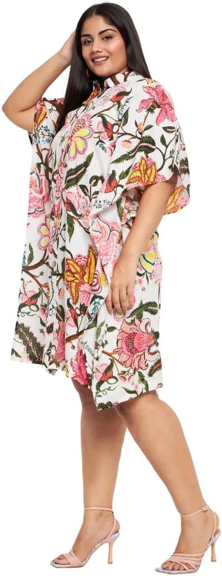 Women Short Kaftan Plus Size Dress Comfortable Cotton Kimono Dresses for Casual Wear