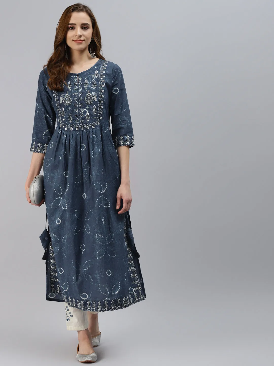 Women'S Blue Cotton Kurta Pant Set