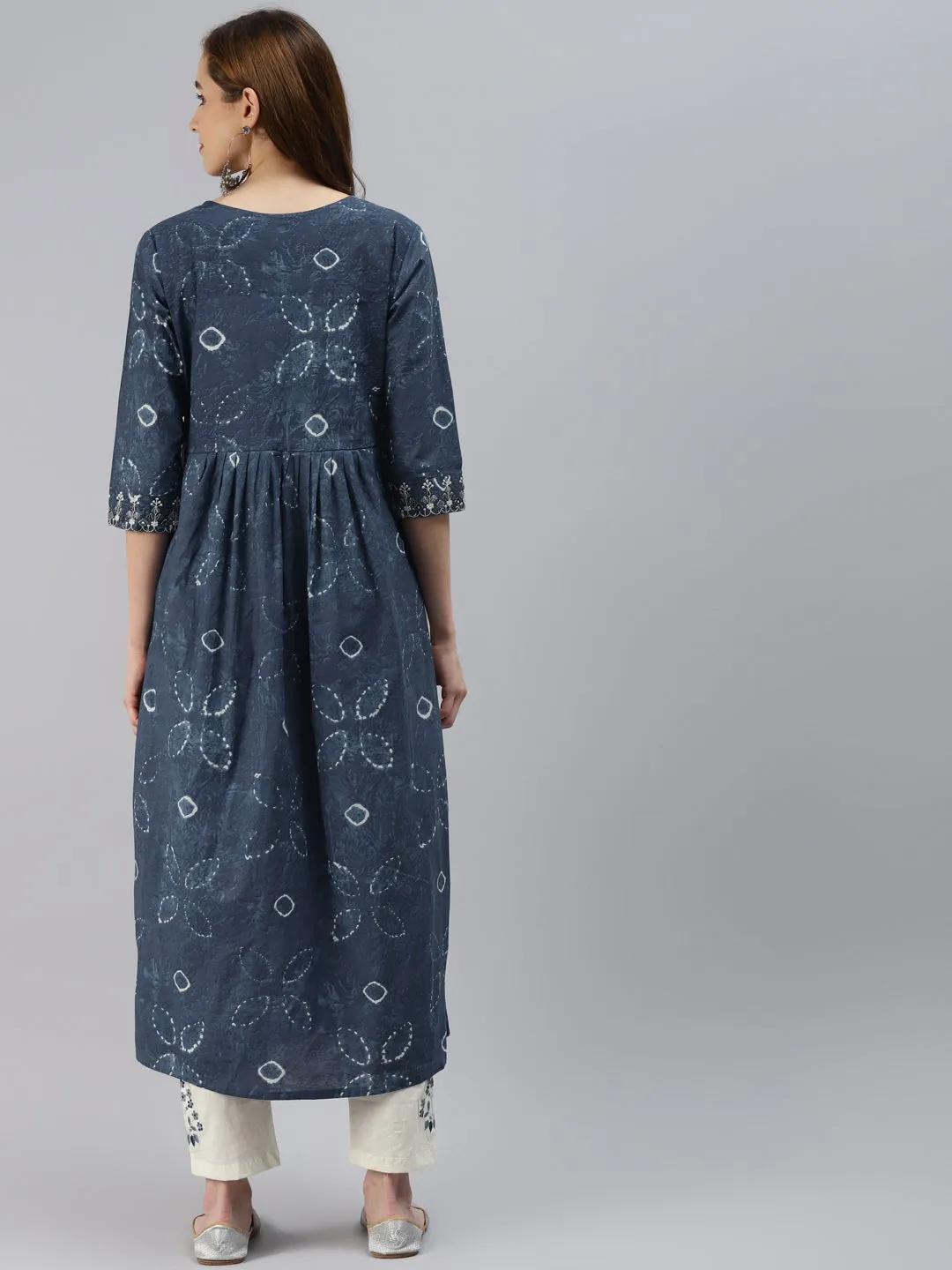 Women'S Blue Cotton Kurta Pant Set