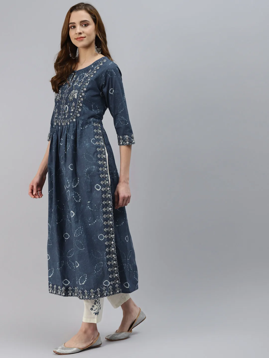 Women'S Blue Cotton Kurta Pant Set