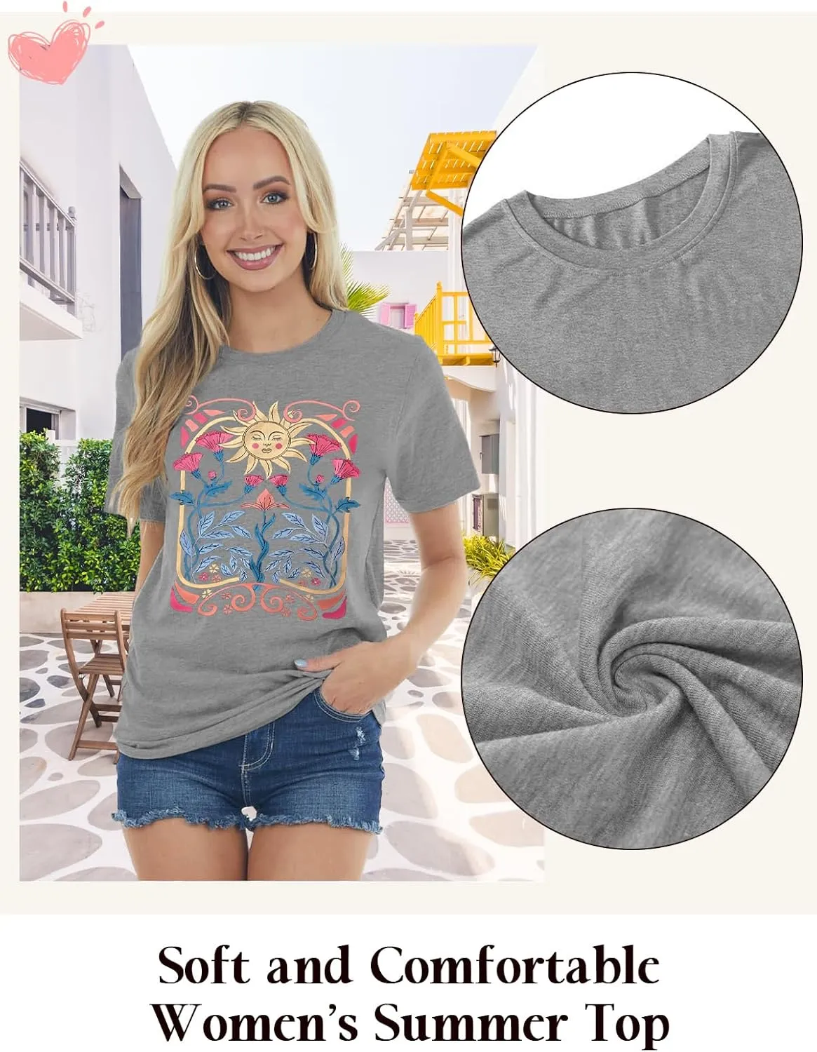 Womens Flower T Shirt Vintage Wildflowers Printed Graphic Tee Casual Botanical Short Sleeve