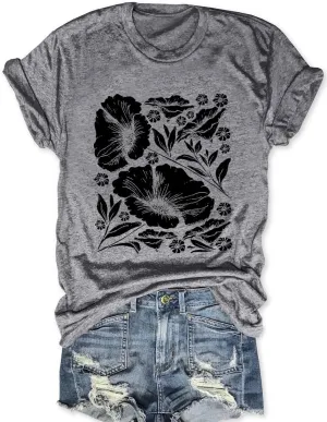 Womens Flower T Shirt Vintage Wildflowers Printed Graphic Tee Casual Botanical Short Sleeve