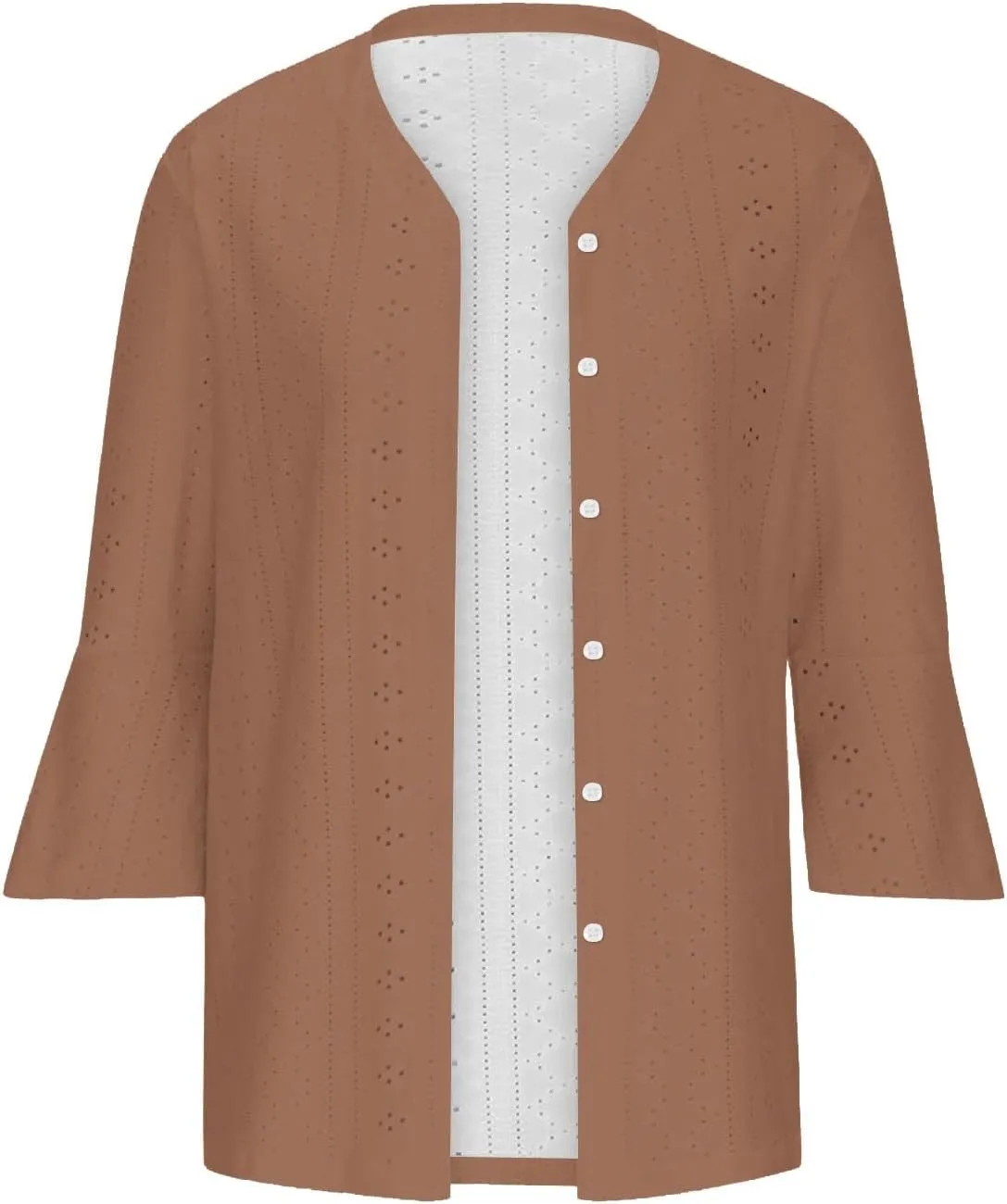 Women's Kimono Cardigans Boho Floral Print Beach Wear Cover Up 3/4 Sleeve Eyelet Embroidery Summer Tops Resort Wear