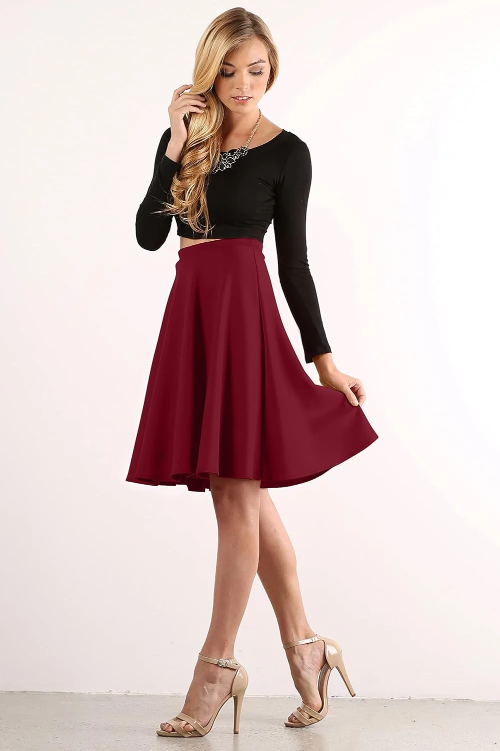 Women's Midi Skirt Flared Stretch Skirt for Women Reg & Plus Size. Casual A line, Basic Everyday Wear, Formal Office