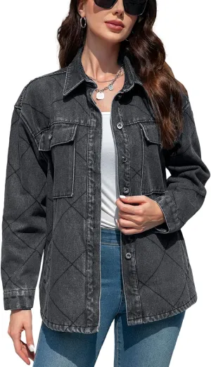 Women's Spring Denim Jacket-Lightweight Oversized Shacket with Soft Flannel Lining-Casual Everyday Wear