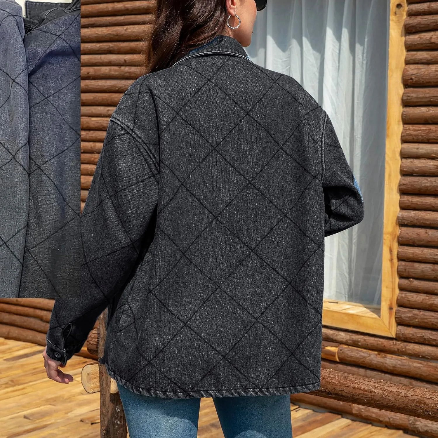 Women's Spring Denim Jacket-Lightweight Oversized Shacket with Soft Flannel Lining-Casual Everyday Wear