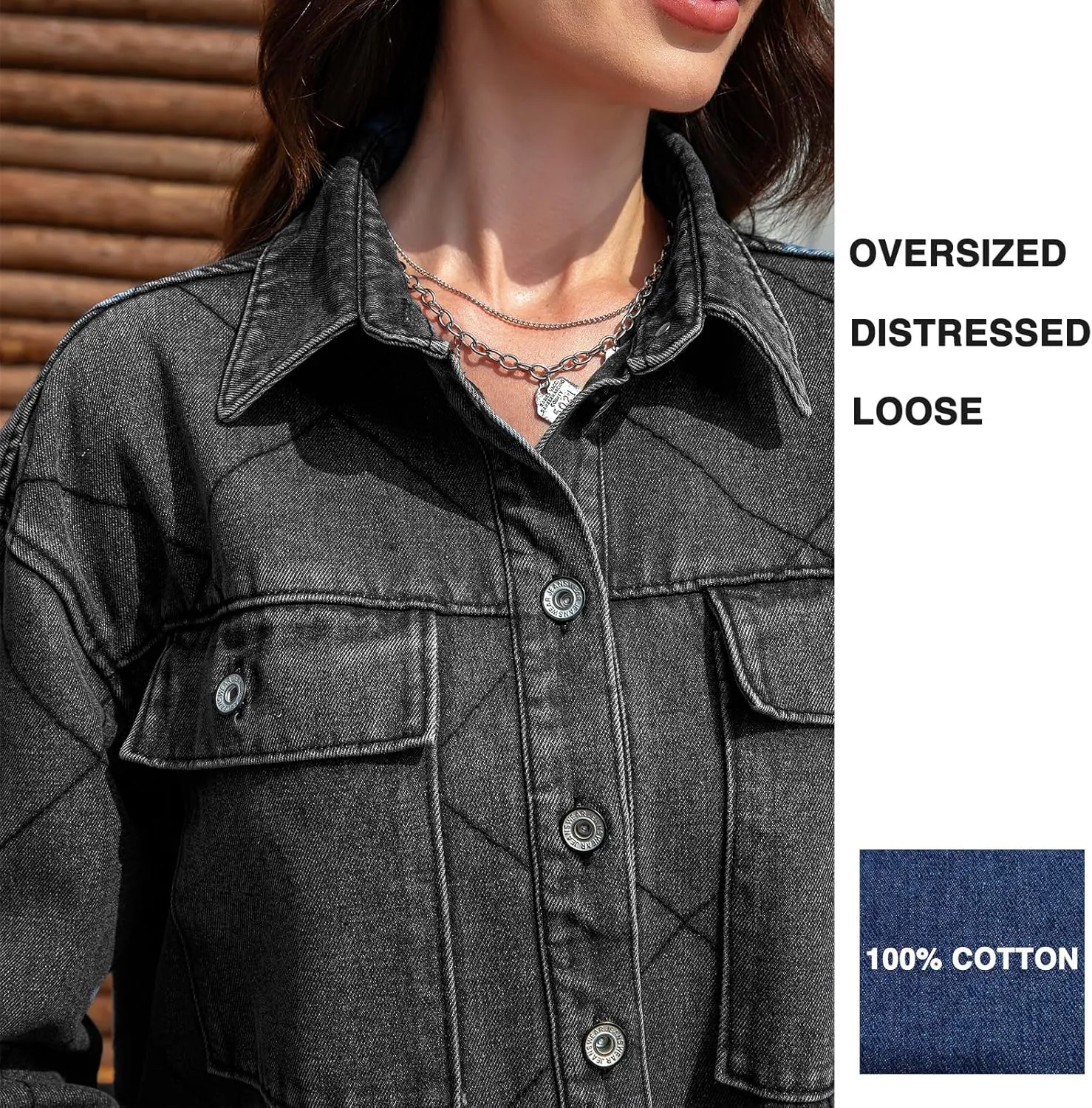 Women's Spring Denim Jacket-Lightweight Oversized Shacket with Soft Flannel Lining-Casual Everyday Wear